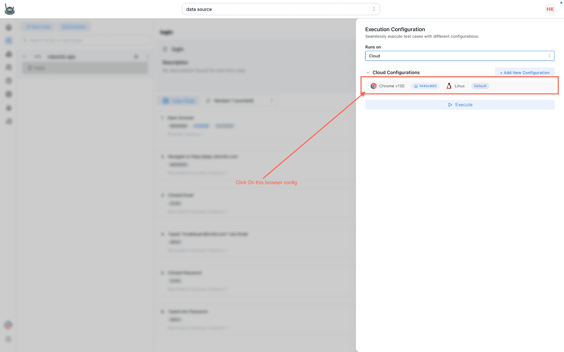 Open Test Case Config Drawer