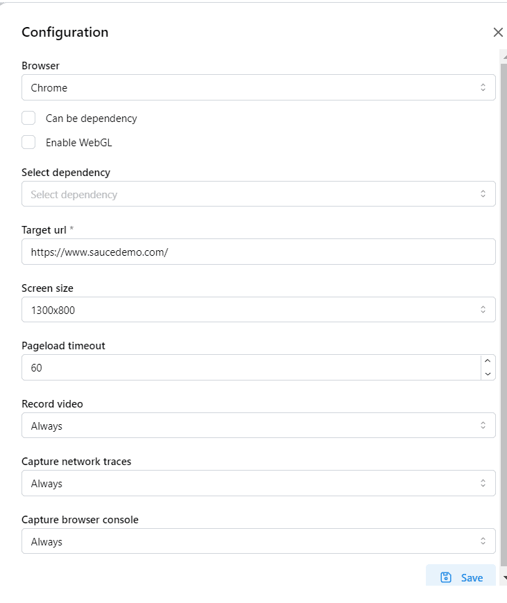 Test Case Configuration Drawer