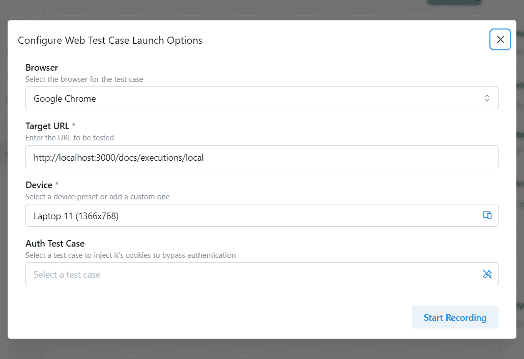 Configure Web Test Case
