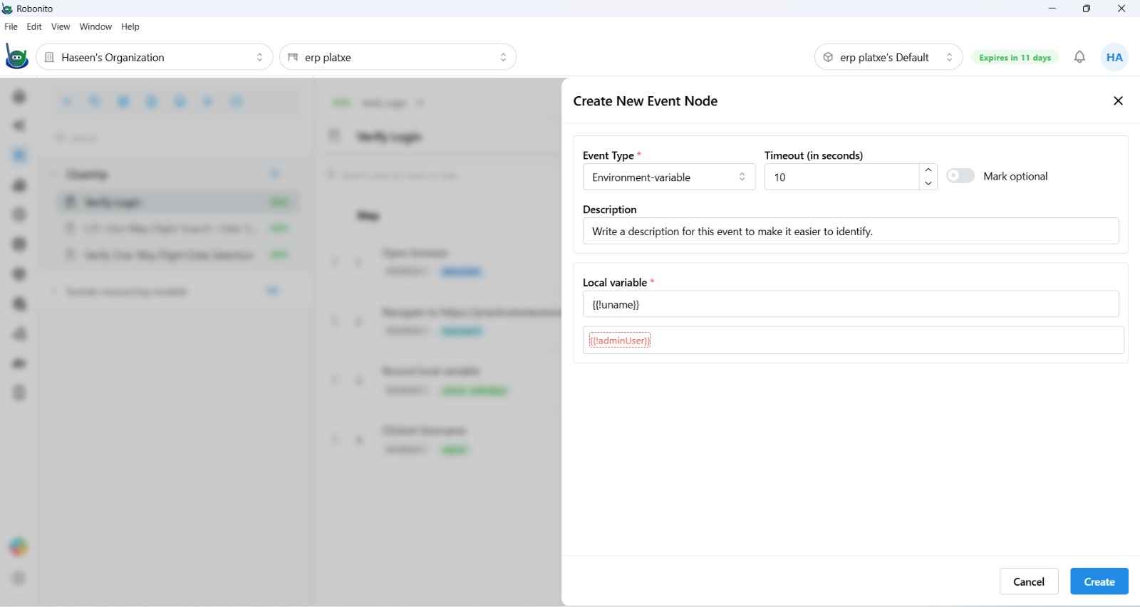 Environment Variable step editor for updating a global variable mid-test