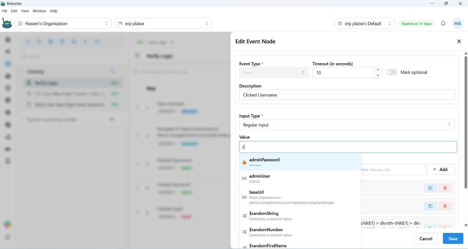 Execution Configuration dialog showing the Environment dropdown