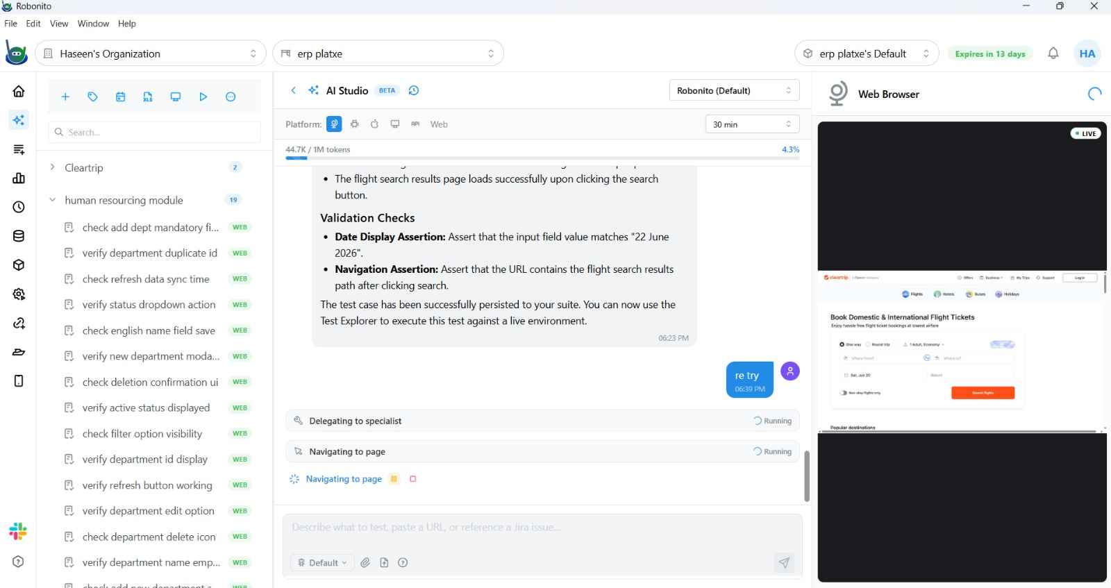 Human-in-the-loop takeover card with Take Over and Resume buttons