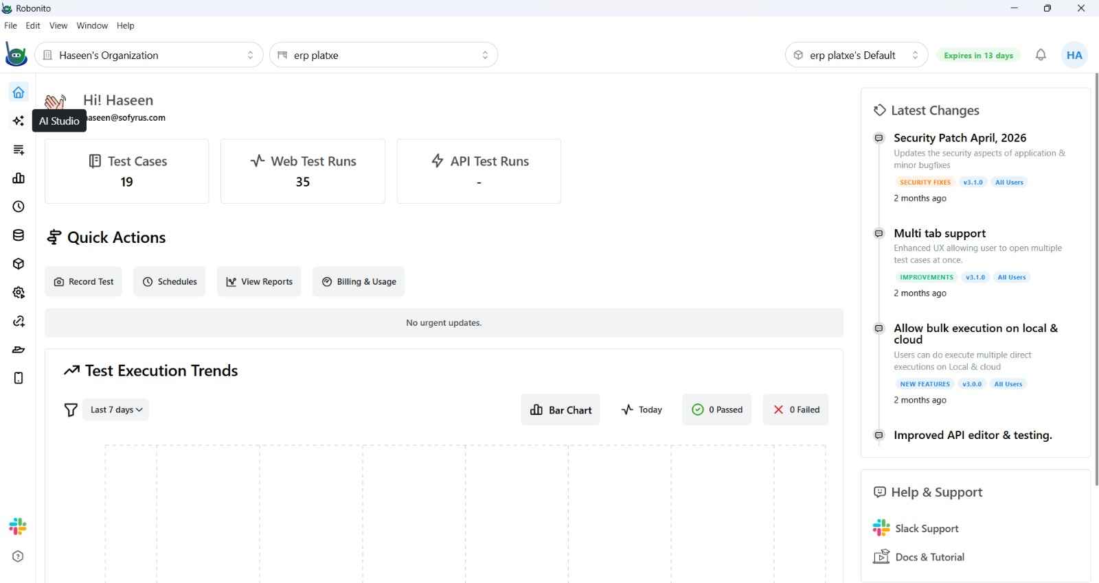 AI Studio main interface showing the chat panel, browser mirror, and platform selector
