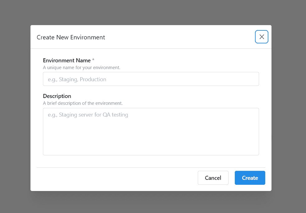 Create New Environment Modal