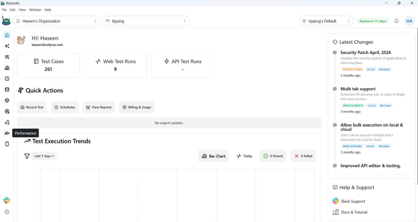 Performance Dashboard overview showing load profile editor and monitor modules